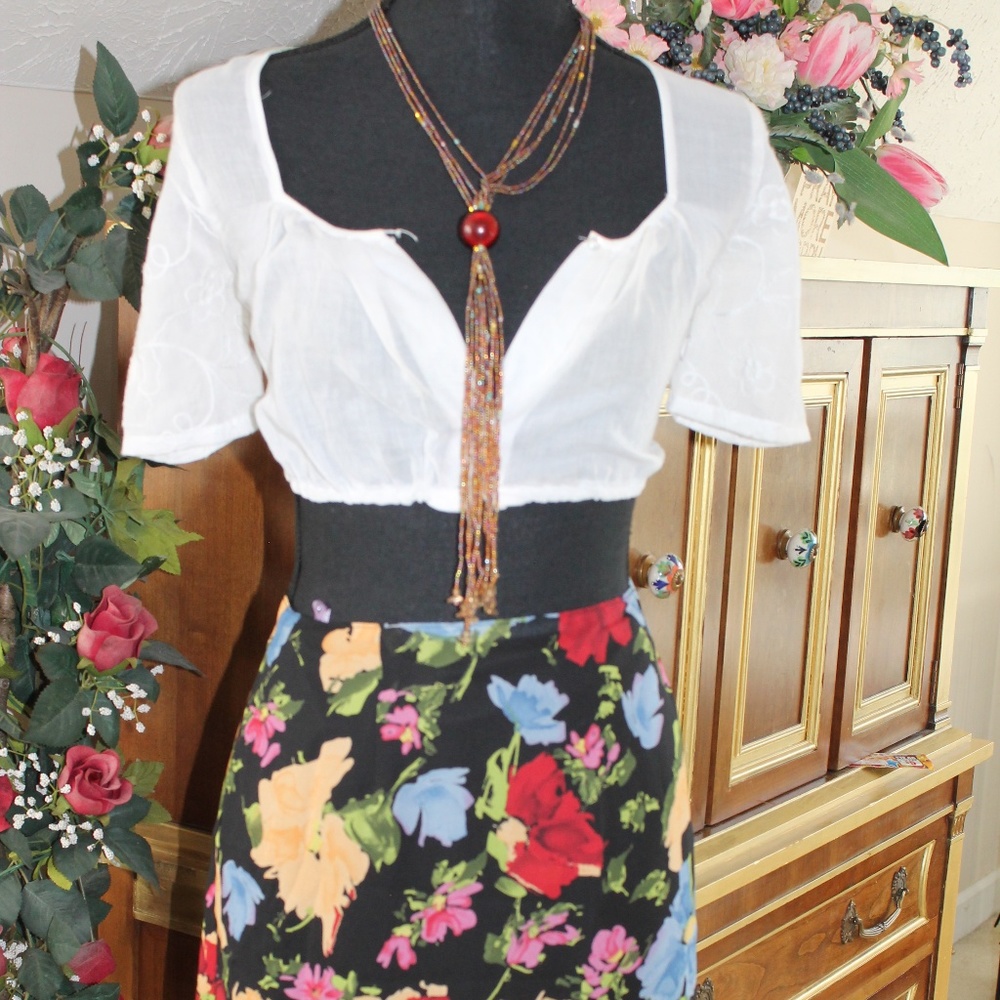Black Floral Wrap Skirt